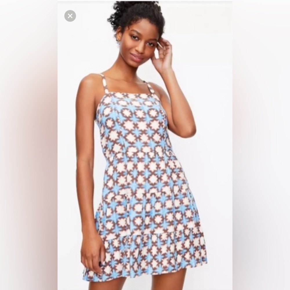 LOFT SLEEVELESS BLUE, BROWN & PINK FLORAL PRINT SUMMER DRESS SIZE 4